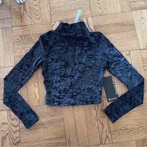 Lululemon Black Crushed Velvet Crop All Aligned Mock Neck Top